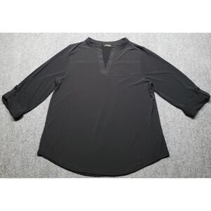 IVAN Blouse Womens XL Black V Neck Collar Button Detail 3/4 Sleeve Tunic Top